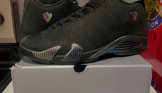 Air Jordan 14「EYBL」PEが出現！玉虫色シールド×カーボン仕様の漆黒エクスクルーシブ